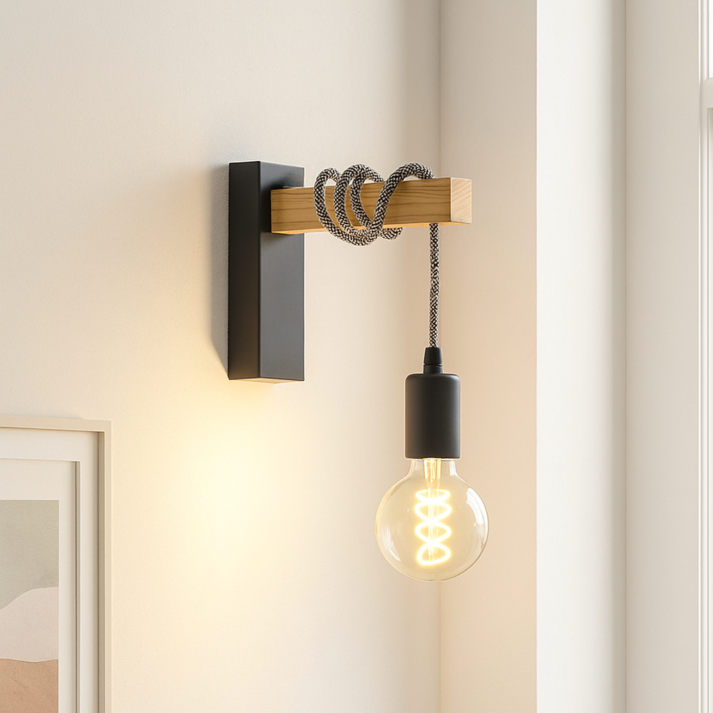 Trä vägglampa svart, Rena