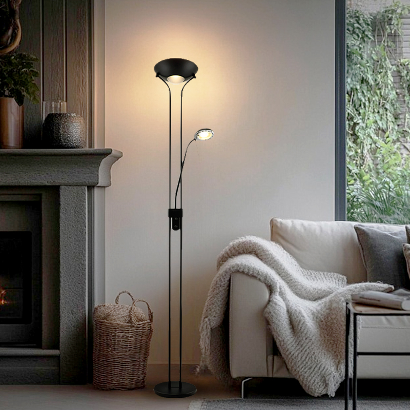 Modern läslampa golv svart, Salvador, 18W, 3000K LED, med brytare