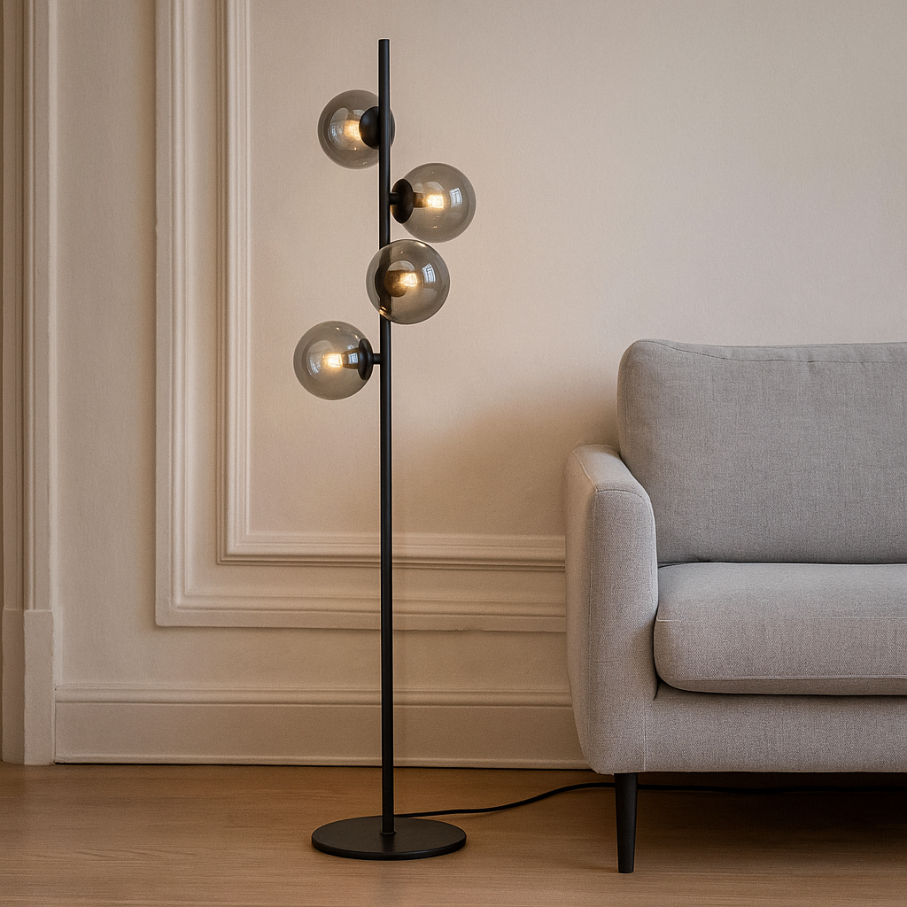 Design golvlampa grå, Remo, med brytare