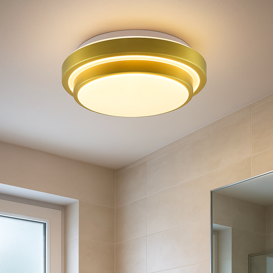 Modern taklampa badrum guld, Jaro, 12W, 3000K LED, IP44