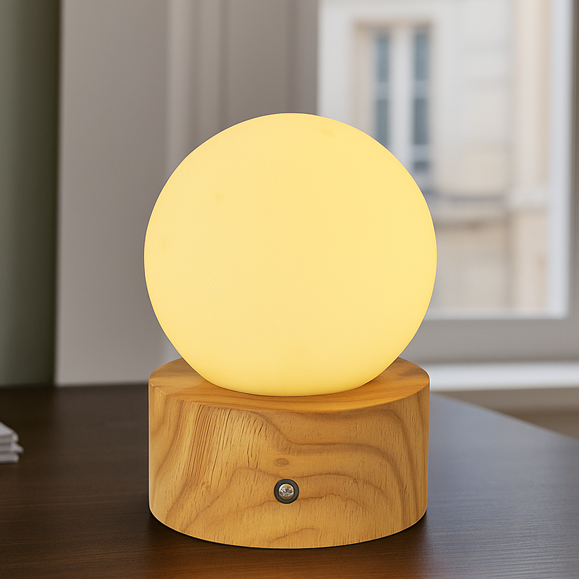 Bas bordslampa trä, Tiddo, 2W, dim to warm LED, med brytare
