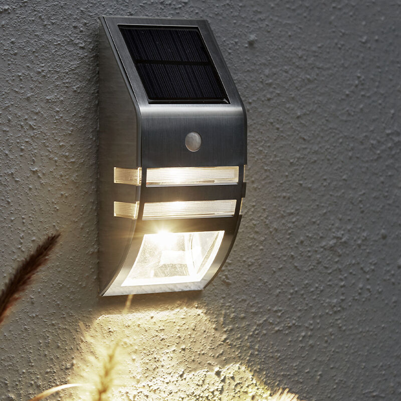 Aluminium utomhus vägglampa solcell silver, Alistair, 0,04W, 3000K LED, IP44