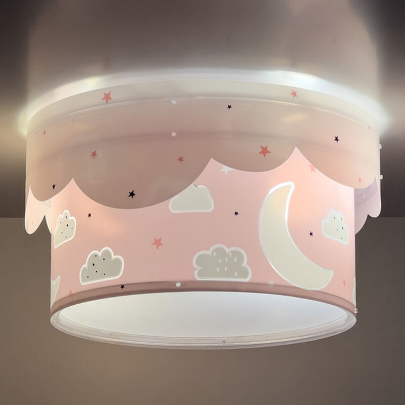 Rosa taklampa barn plast, Moon