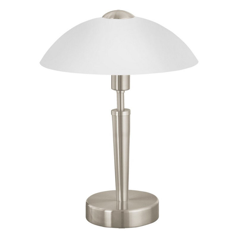 Nickel klassisk bordslampa glas, Miam, med beröringsdimmer