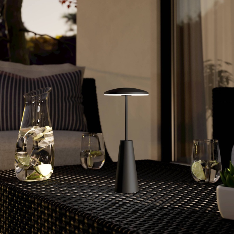 Svart modern bordslampa stål, Ishika, 2,8W, white switch LED, IP54, med beröringsdimmer