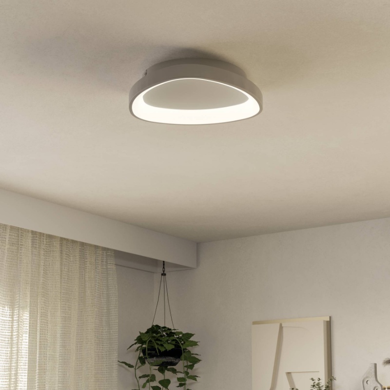 Vit modern taklampa plast, Shauni, 12W, varm till kall vit justerbar LED, met fjärrkontroll