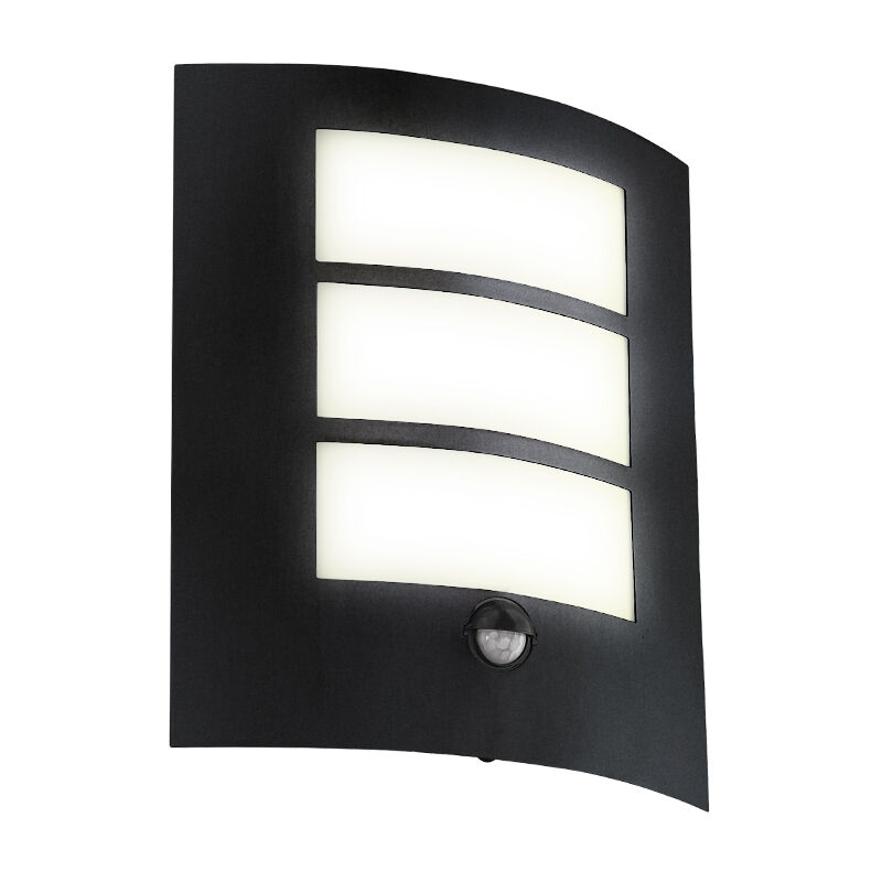 Svart modern utomhus vägglampa med rörelsesensor stål, Elyana, IP44