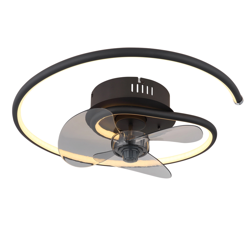 Svart design takfläkt metall, Lein, 30W, varm till kall vit justerbar LED, met fjärrkontroll