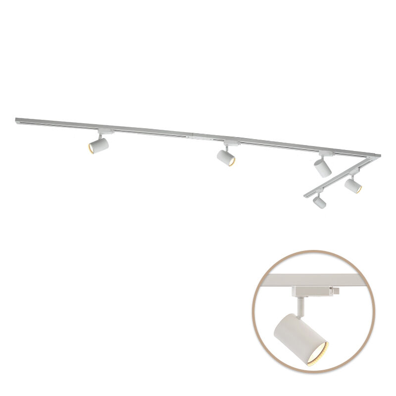 3M 1 fas skensystem vit med L-koppling + 5 Elena spotlights