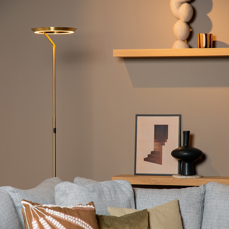 Mässing golvlampa modern, Celeste, 21W, 2700K LED, med beröringsdimmer
