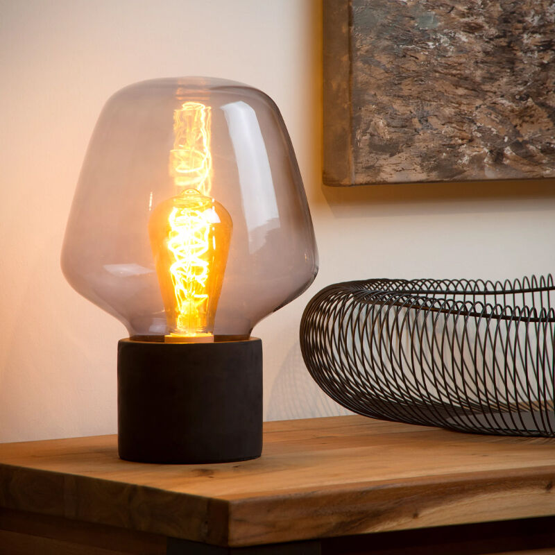 Betong bordslampa grå, Becky, med brytare