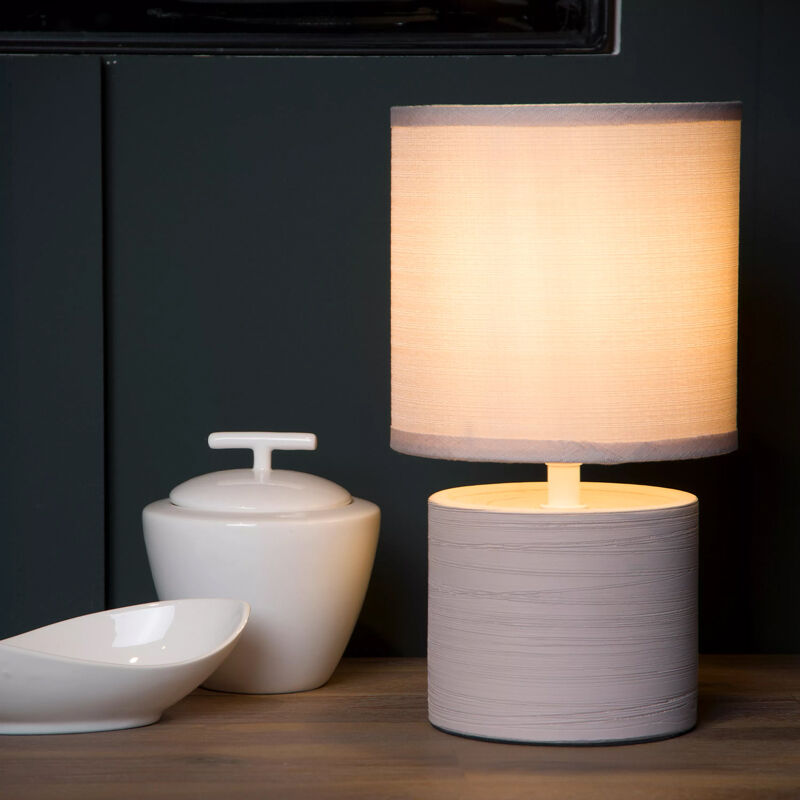 Keramik bordslampa grå, Greasby, med brytare