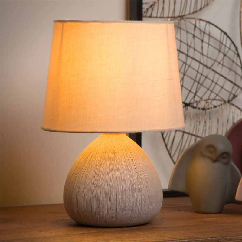 Keramik bordslampa beige, Ramzi, med brytare