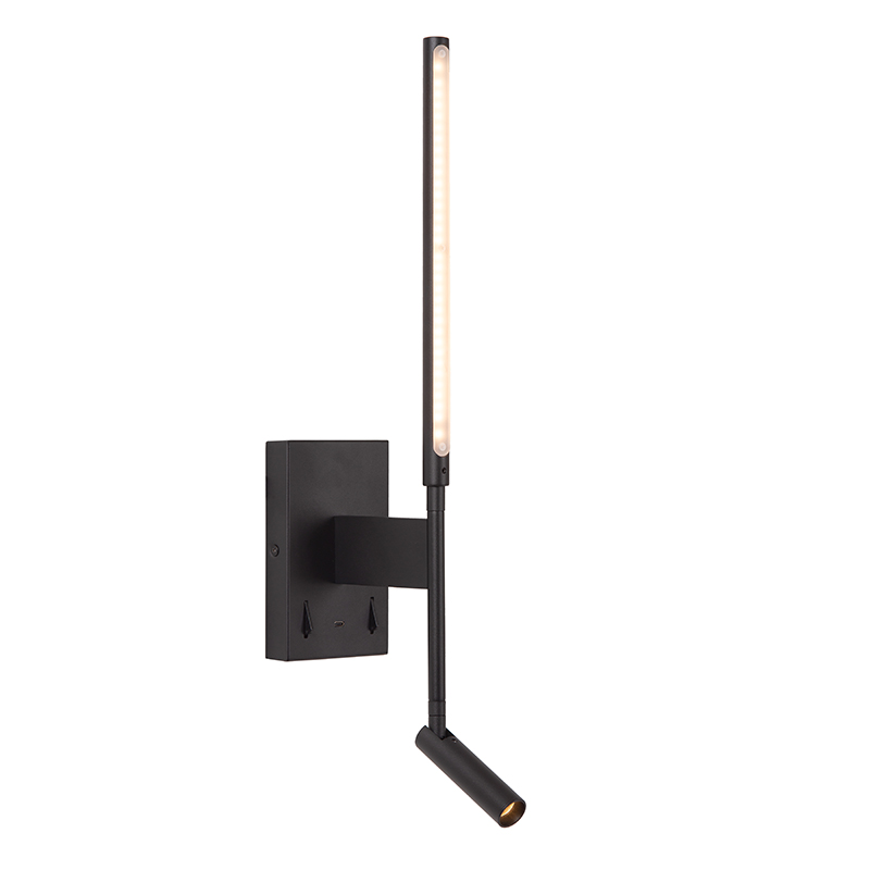 Svart vägglampa modern, Finan, 6W, 2700K LED, med brytare