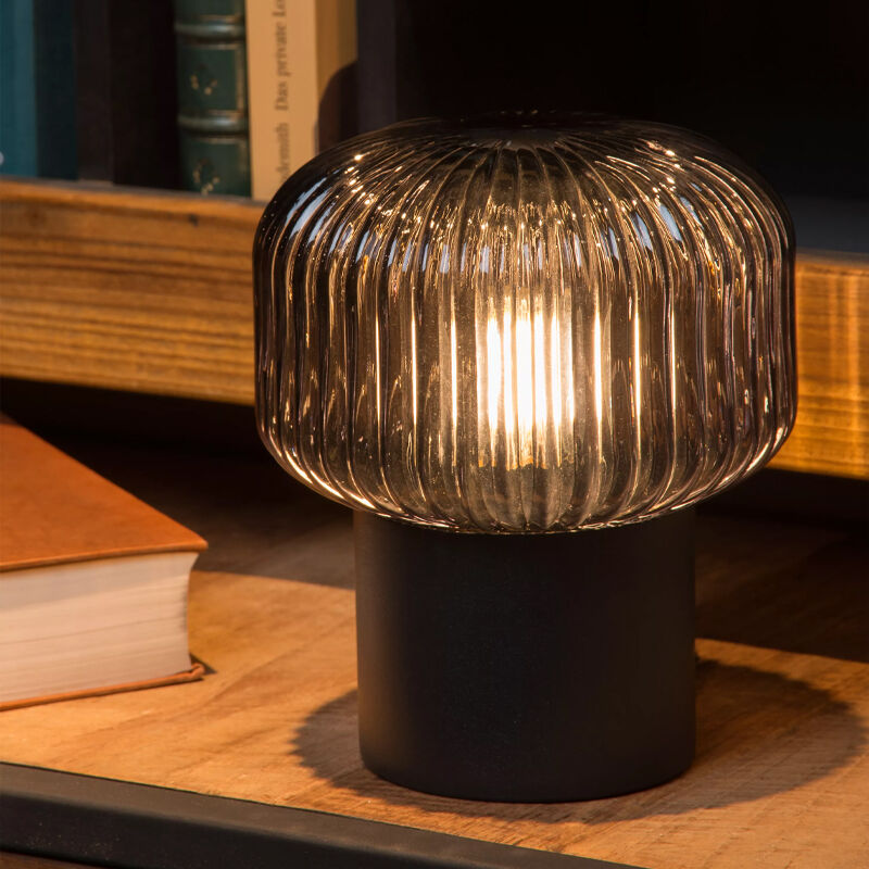 Grå bordslampa retro, Jany, med brytare