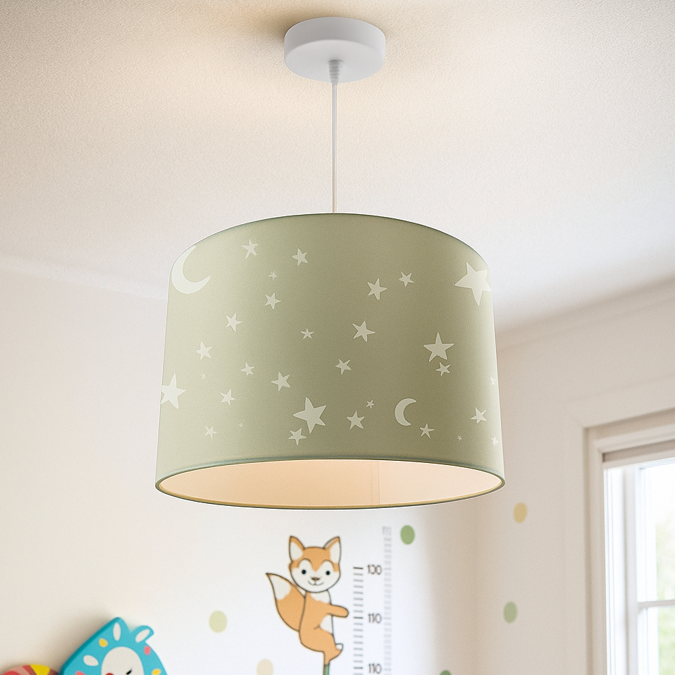 Tyg fönsterlampa barn grön, Stars