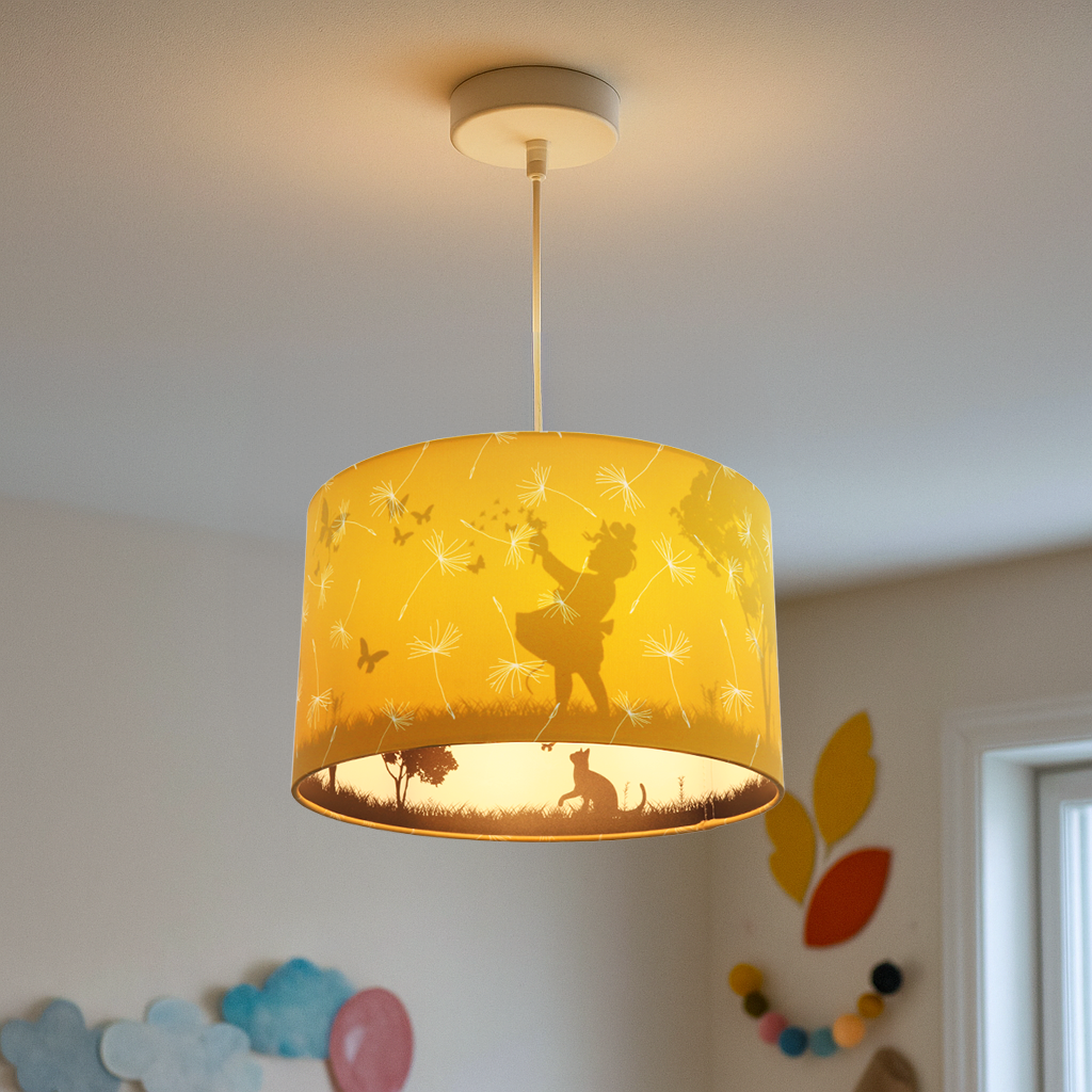 Tyg fönsterlampa barn gul, Butterfly