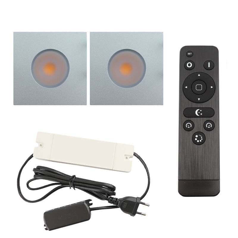 2 fyrkantig krom infälld spotlights uterum Dico, IP65, med anslutningsset och fjärrkontroll