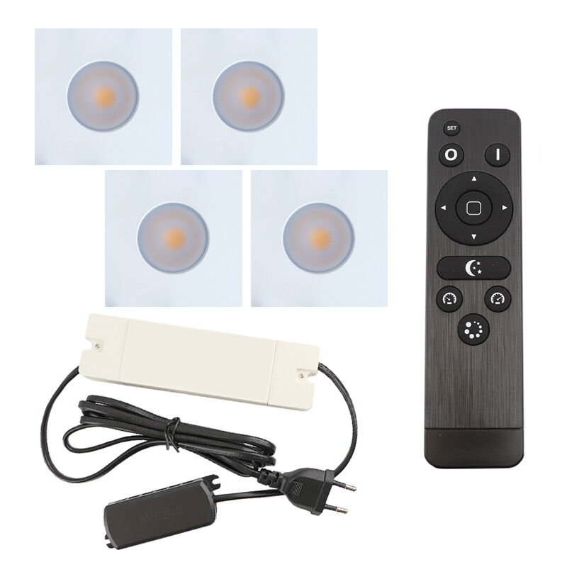 4 fyrkantig vit infälld spotlights uterum Dico, IP65, med anslutningsset och fjärrkontroll