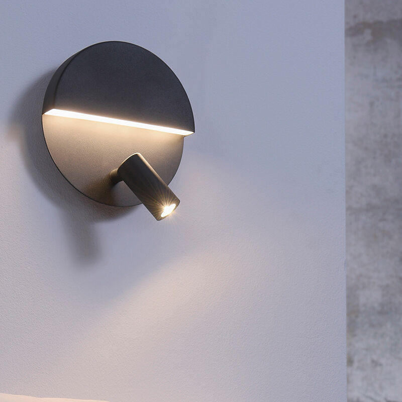 Svart vägglampa design, Solo, 6W, 3000K LED, med brytare