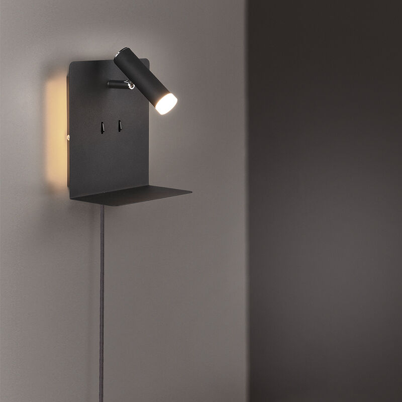Svart vägglampa design, Ricciolo, 3W, 3000K LED, med brytare