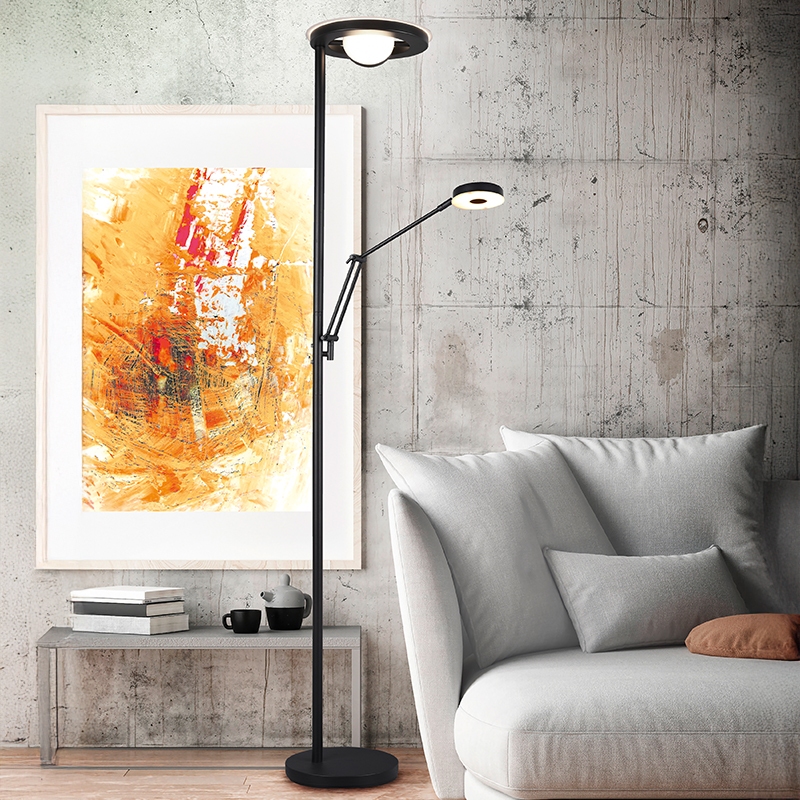 Svart läslampa golv modern, Yazid, 32W, justerbar ljusfärg LED, med beröringsdimmer