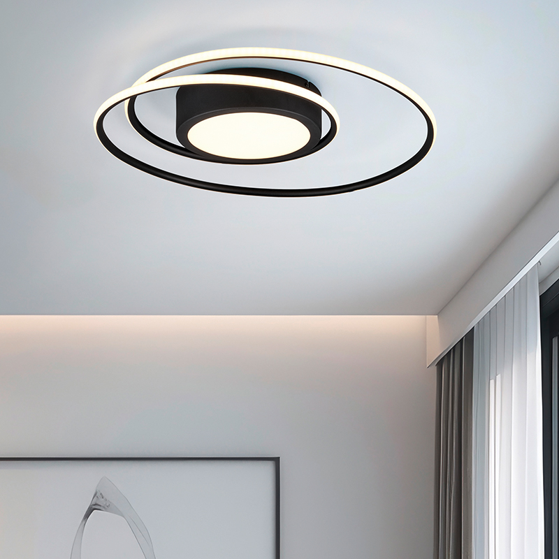 Svart plafond modern, Elysa, 56W, varm till kall vit justerbar LED, met fjärrkontroll