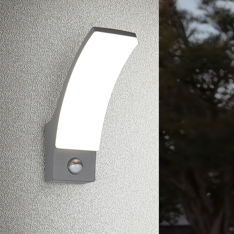 Antracit utomhus vägglampa med rörelsesensor modern, Popke, 12,5W, 4000K LED, IP44