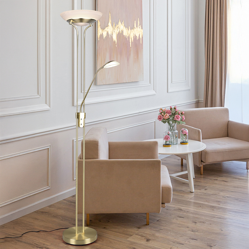 Mässing läslampa golv modern, Fredrika, 27W, 3000K LED, med beröringsdimmer