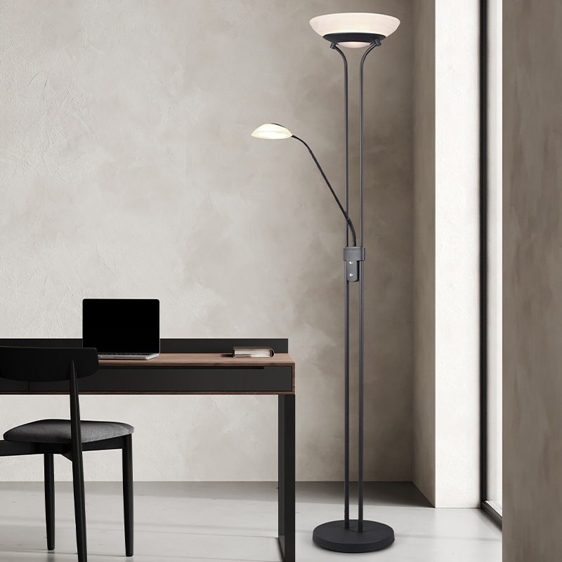 Svart läslampa golv modern, Fredrika, 27W, 3000K LED, med beröringsdimmer