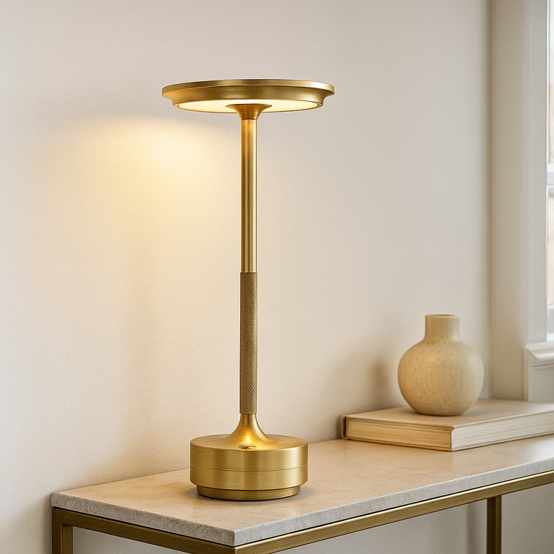 Modern uppladdningsbar bordslampa guld, Arvind, 3W, varm till kall vit justerbar LED, med brytare