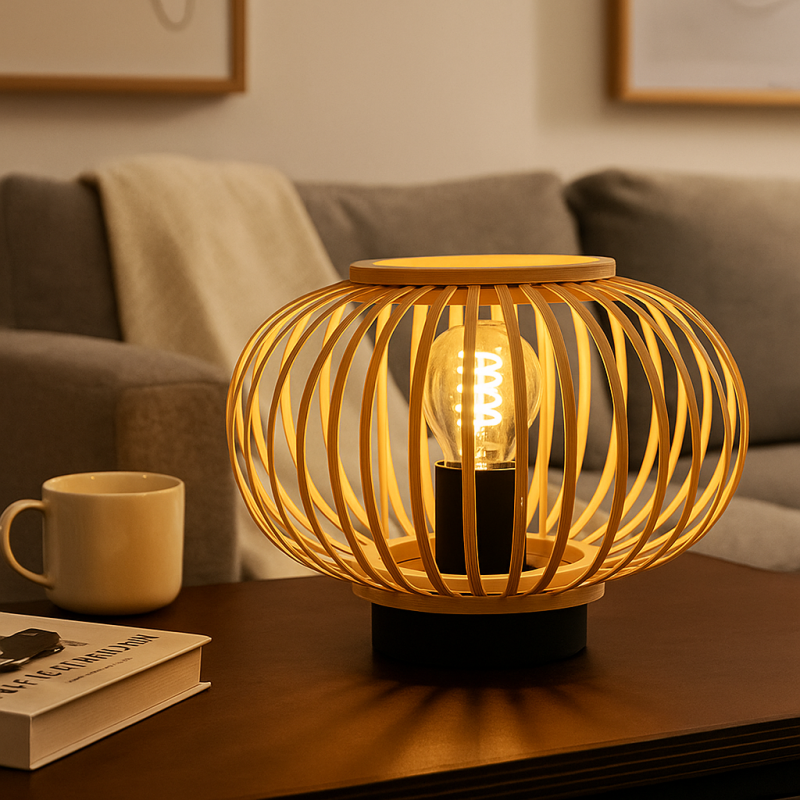 Bambu bordslampa brun, Lieve, med brytare