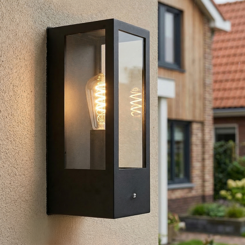 Modern utomhus vägglampa med skymningssensor svart, Senne, IP44