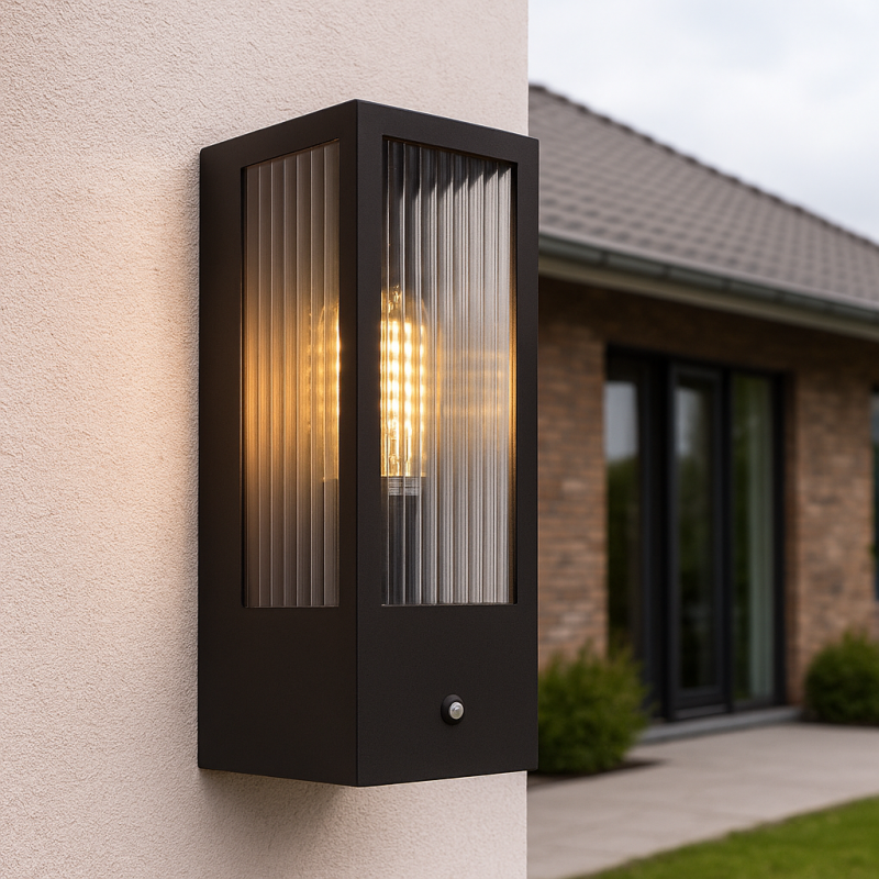 Modern utomhus vägglampa med skymningssensor svart, Senne, IP44