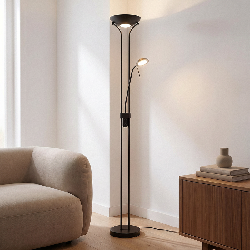 Modern läslampa golv svart, Salvador, 18W, 3000K LED, med brytare