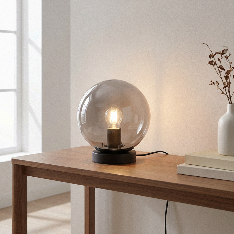 Modern bordslampa grå, Dolf, med brytare