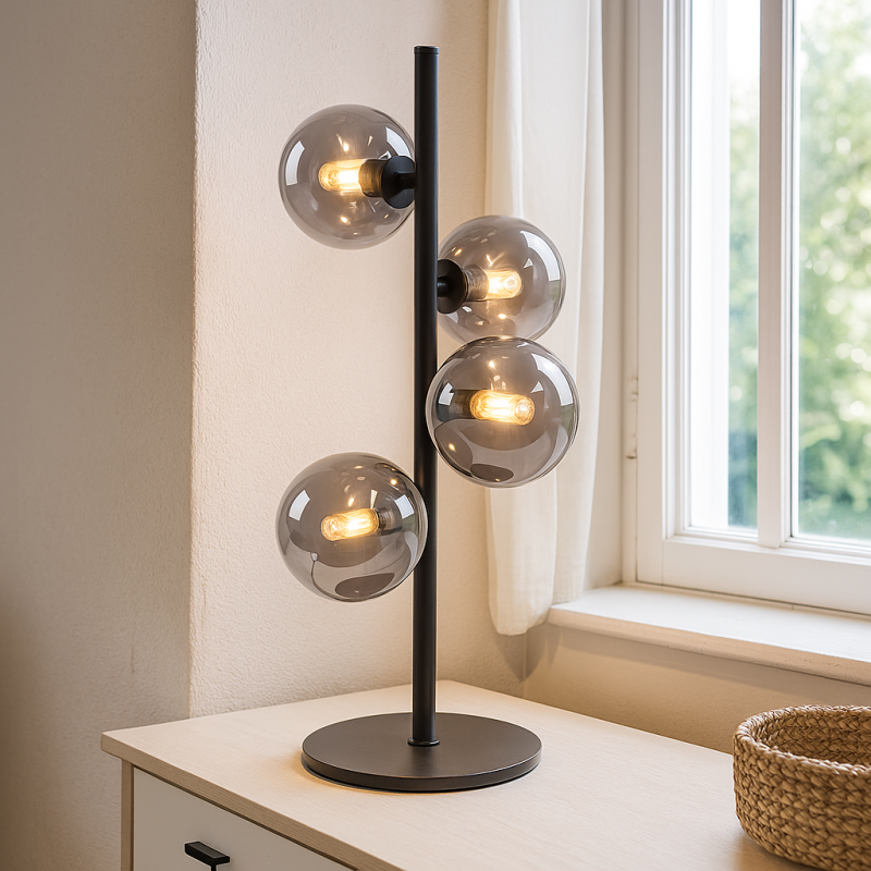 Design bordslampa grå, Remo, med brytare
