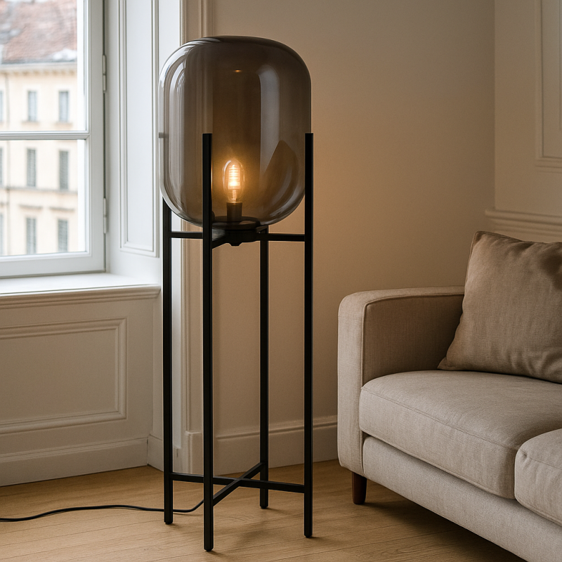 Retro golvlampa grå, Roxy, med brytare Retro golvlampa grå, Roxy, med brytare