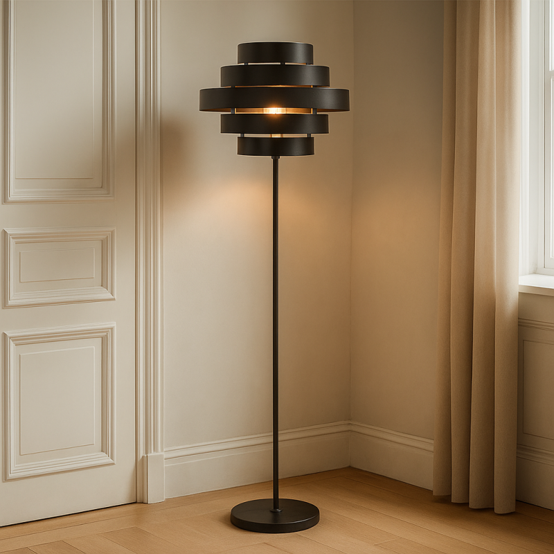 Rustik golvlampa svart, Jana, med brytare Rustik golvlampa svart, Jana, med brytare