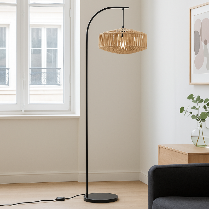 Rustik golvlampa brun, Selena, med brytare Rustik golvlampa brun, Selena, med brytare