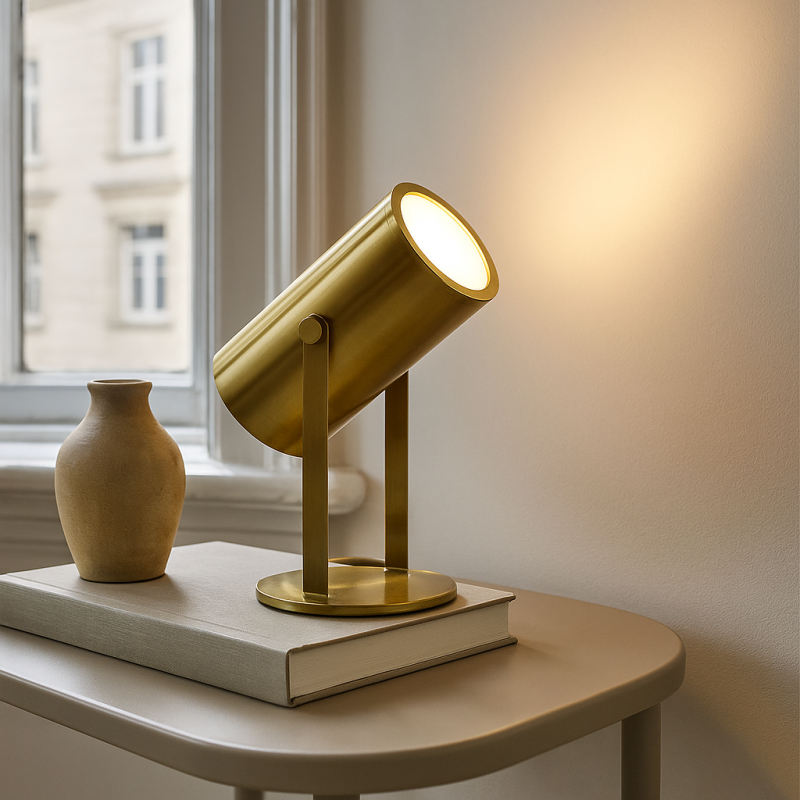 Modern uppladdningsbar bordslampa mässing, Elko, 2W, 3000K LED, med brytare