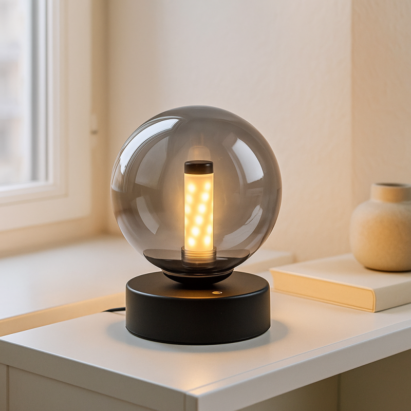 Modern uppladdningsbar bordslampa svart, Theo, 2W, 3000K LED, IP44, 3 stegs dimmer