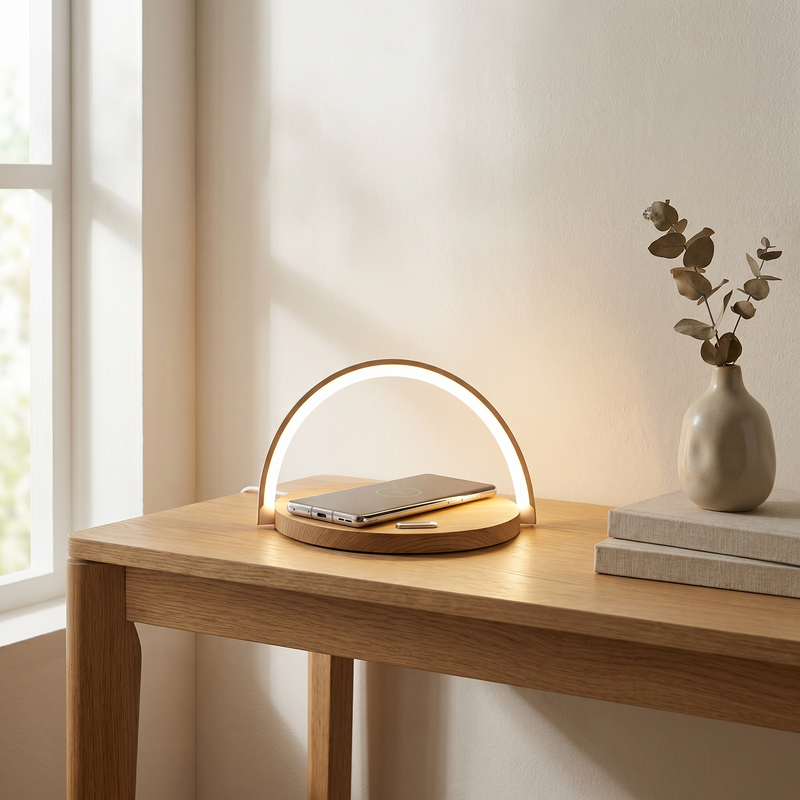 Trä bordslampa plast, Erhan, 2W, 3000K LED, med brytare