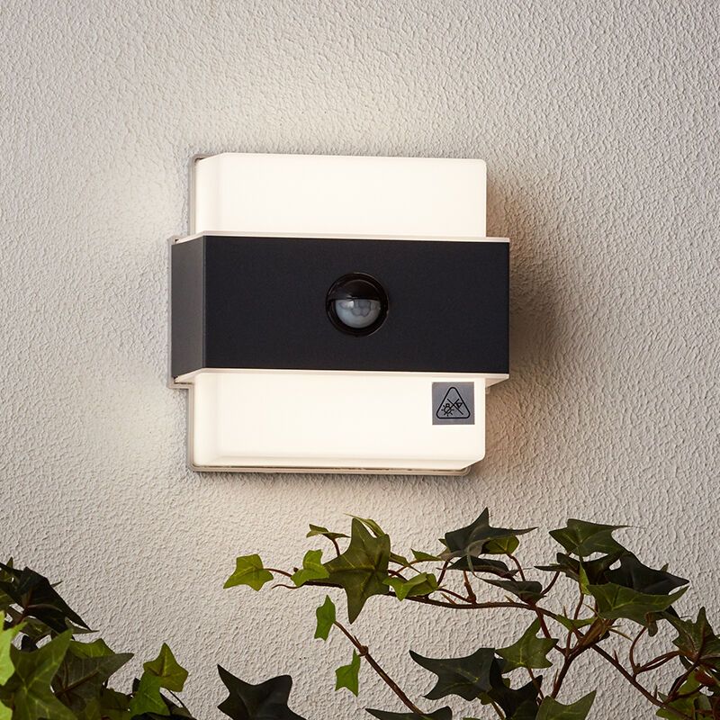 Modern utomhus vägglampa med rörelsesensor antracit, Birol, 7,5W, 4000K LED, IP44