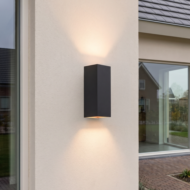 Svart up down vägglampa aluminium, Dion, 8W, 3000K LED, IP54