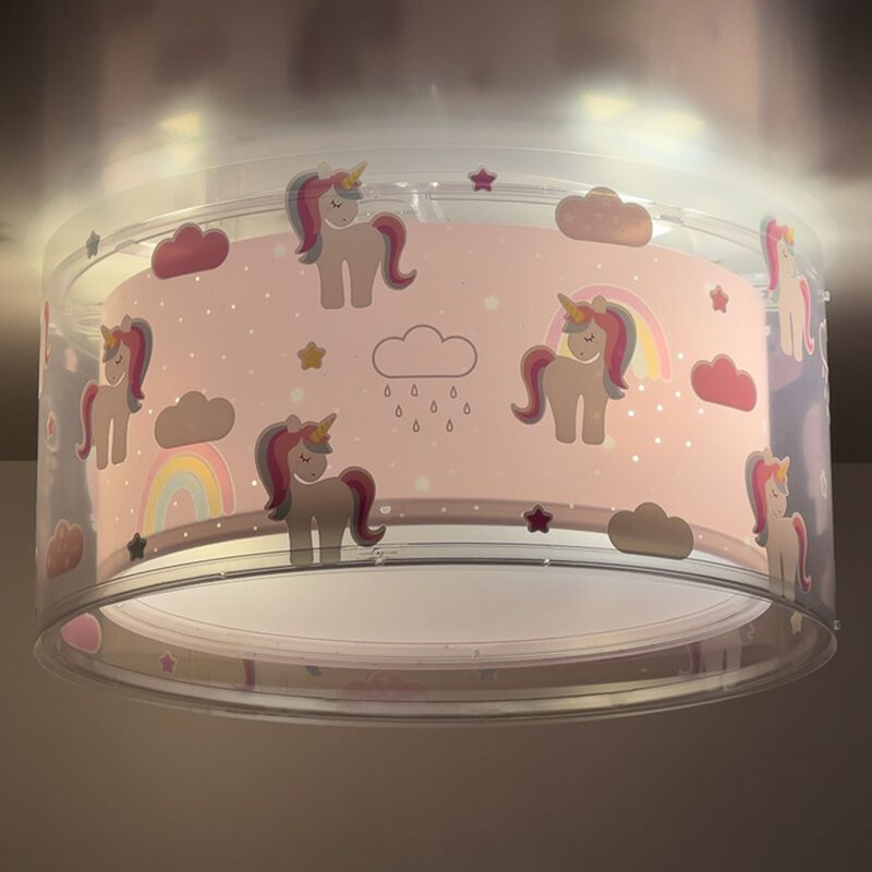 Rosa taklampa barn plast, Unicorn
