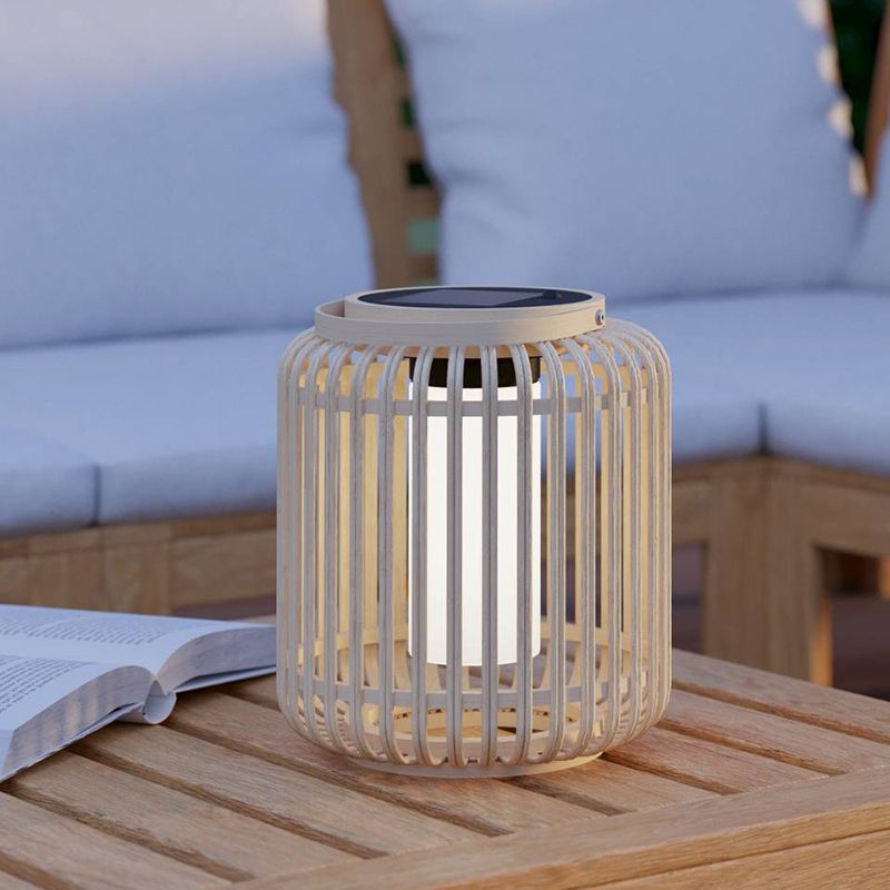 Brun solcell bordslampa utomhus trä, Hanin, 3,3W, 4000K LED, IP44, med brytare