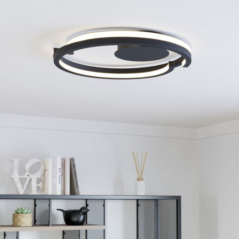 Svart modern plafond plast, Madhvi, 20W, varm till kall vit justerbar LED, met fjärrkontroll