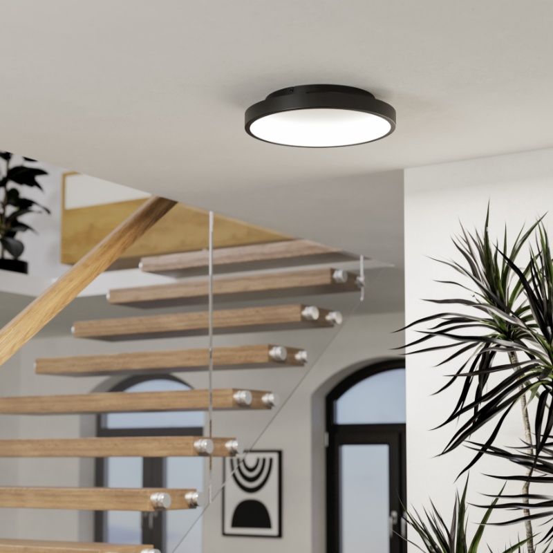 Svart modern smart taklampa stål, Shauni, 19,6W, RGBW LED, met fjärrkontroll Svart modern smart taklampa stål, Shauni, 19,6W, RGBW LED, met fjärrkontroll
