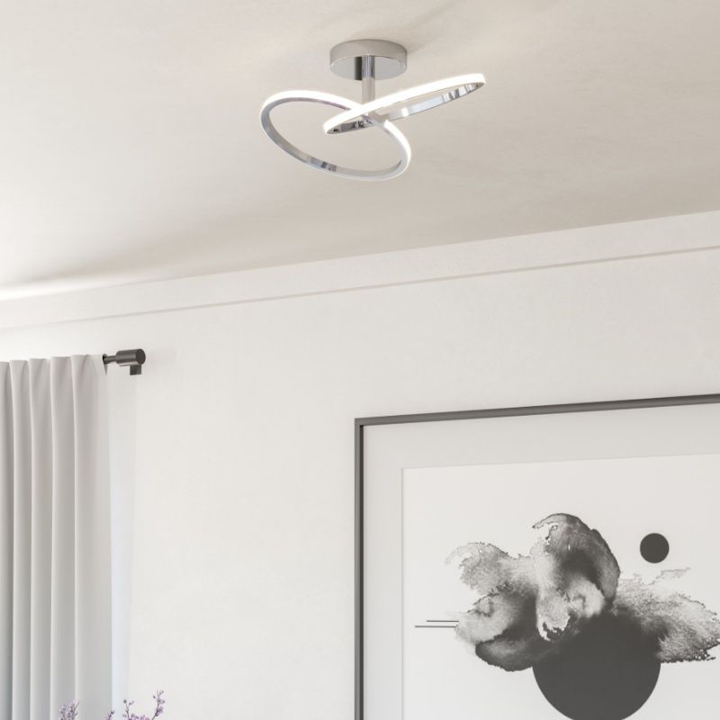 Krom design taklampa stål, Minh, 12W, white switch LED